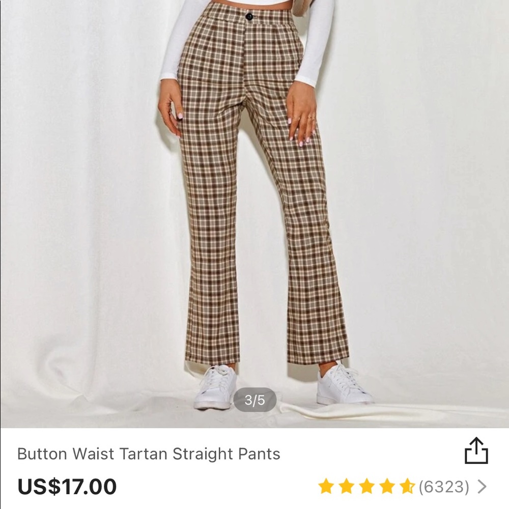 High rise plaid pants